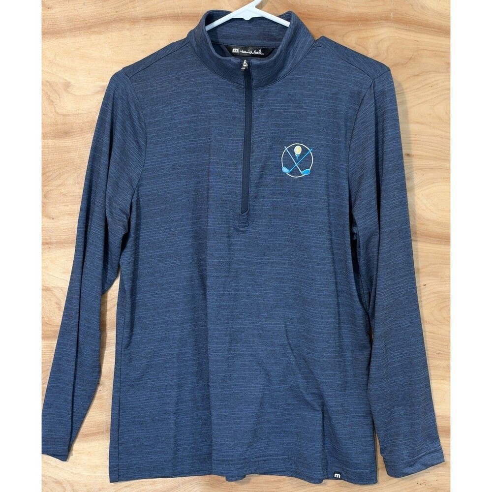 Travis Mathew Men L Blue Heathered Golf Club Quarter Zip Pullover Shirt Top